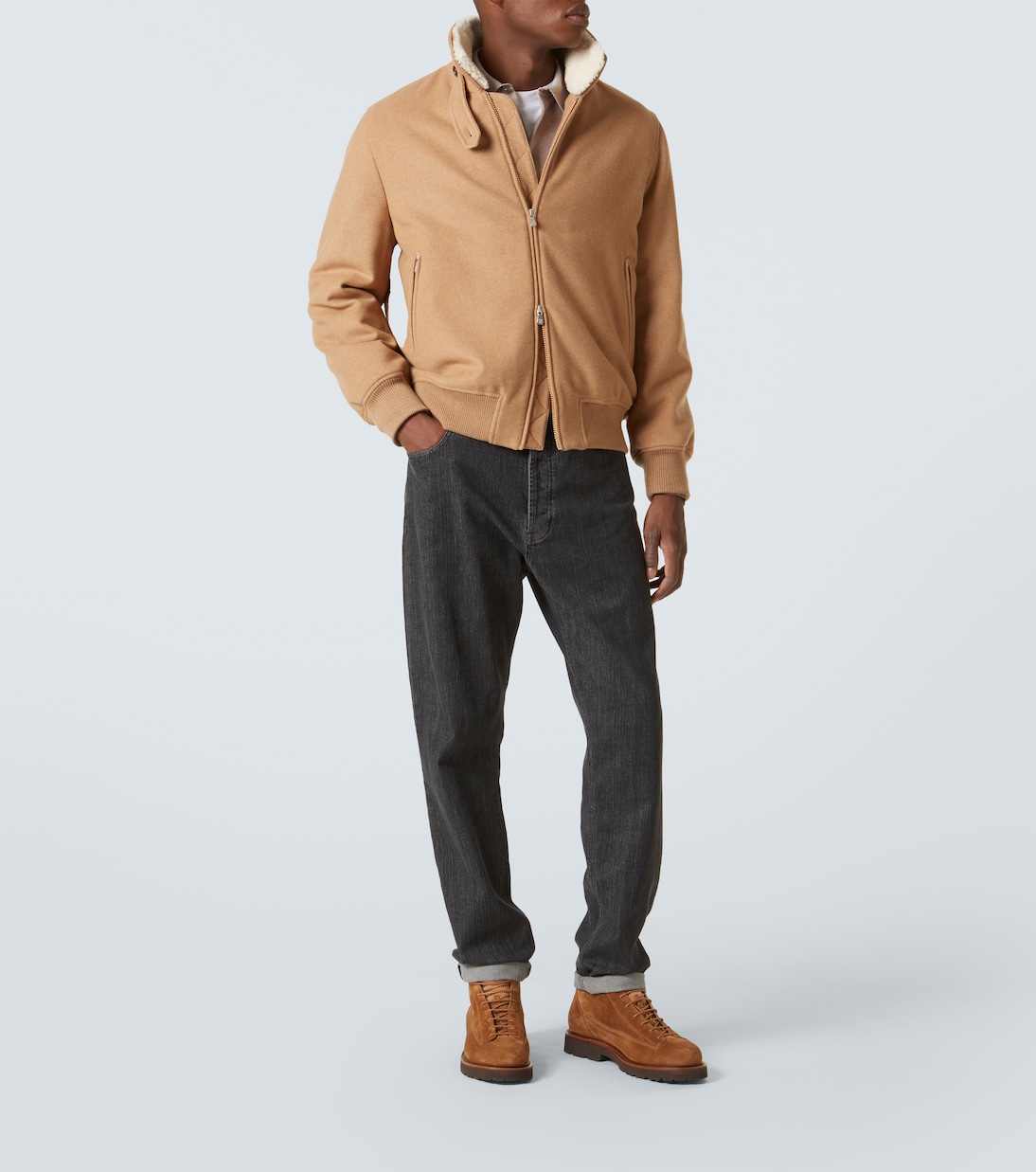 Padded shearling-trimmed cashmere blouson | Brunello Cucinelli