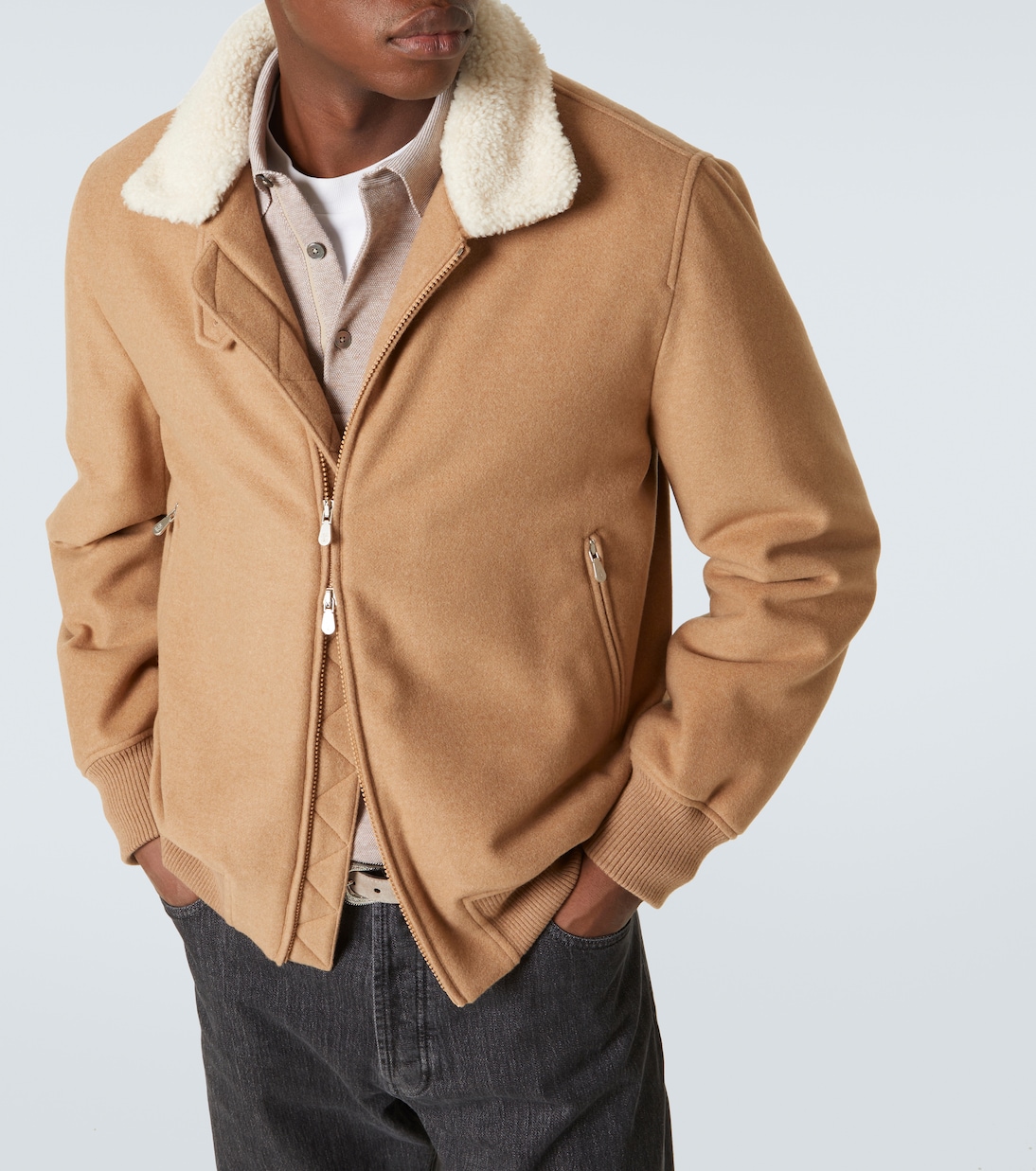 Padded shearling-trimmed cashmere blouson | Brunello Cucinelli