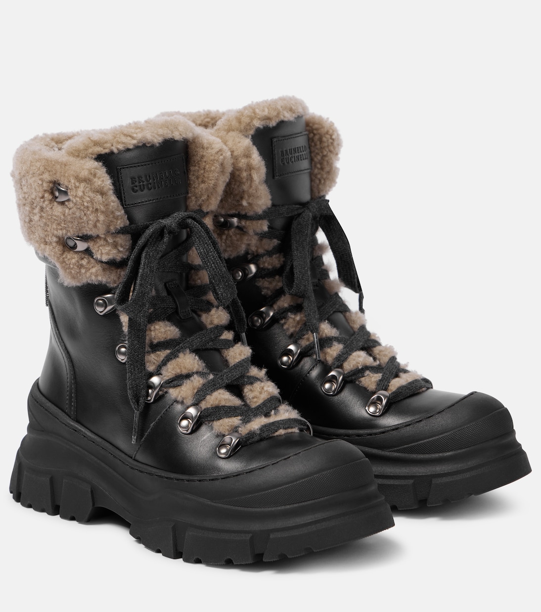 Stivaletti in pelle con shearling | Brunello Cucinelli