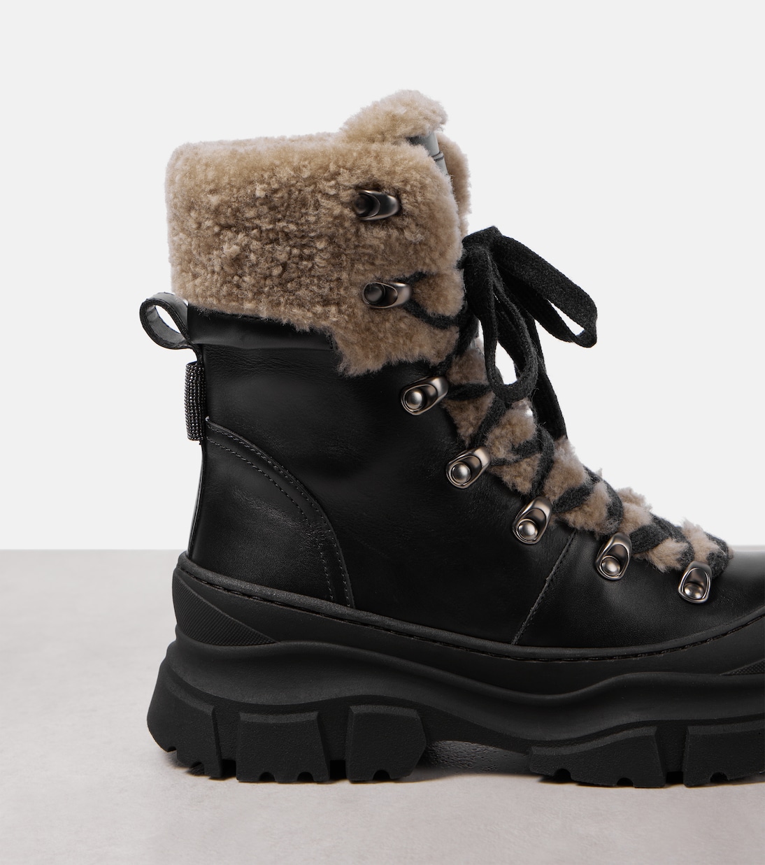 Stivaletti in pelle con shearling | Brunello Cucinelli