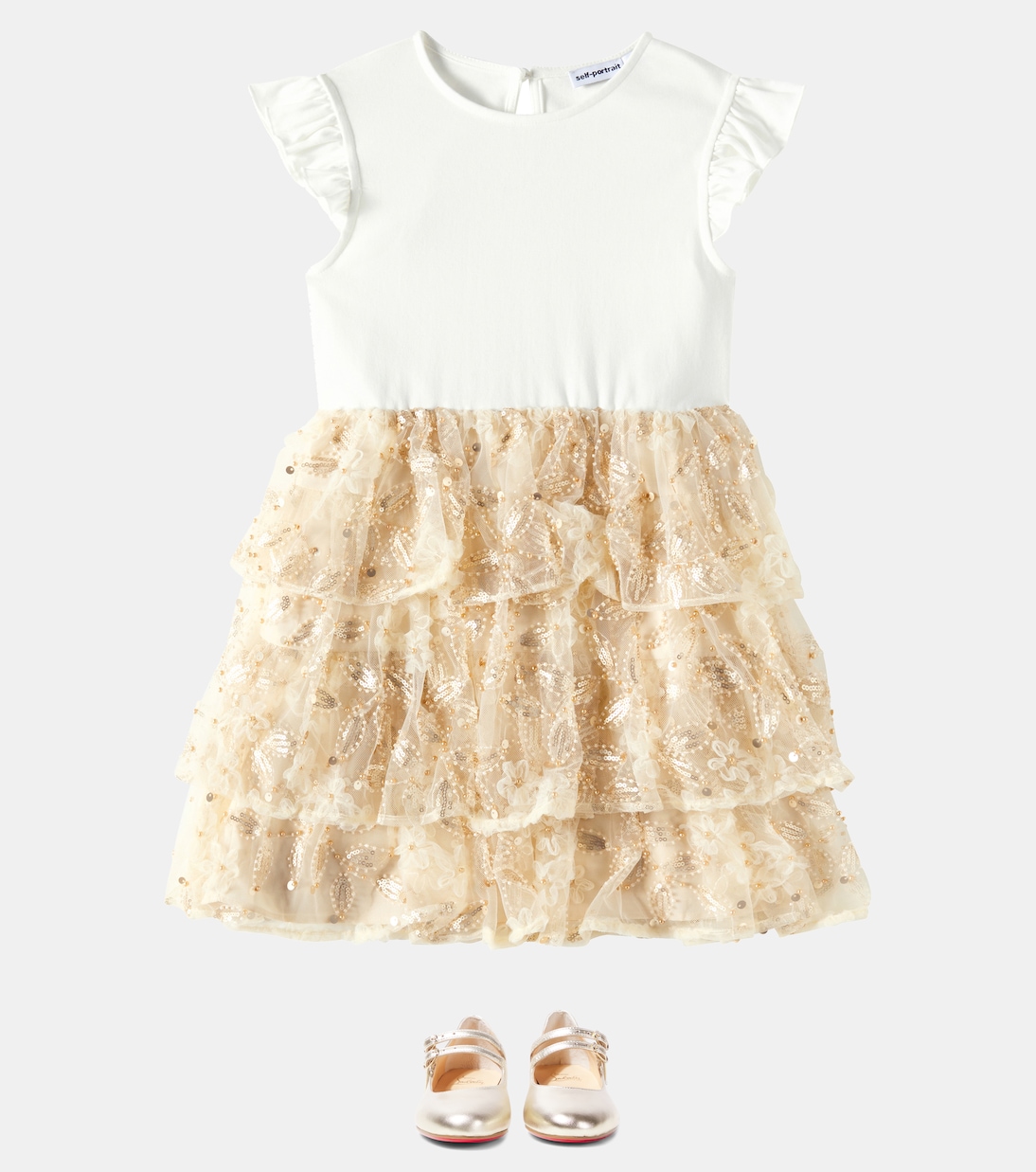 Abito in jersey e tulle con paillettes | Self-Portrait Kids