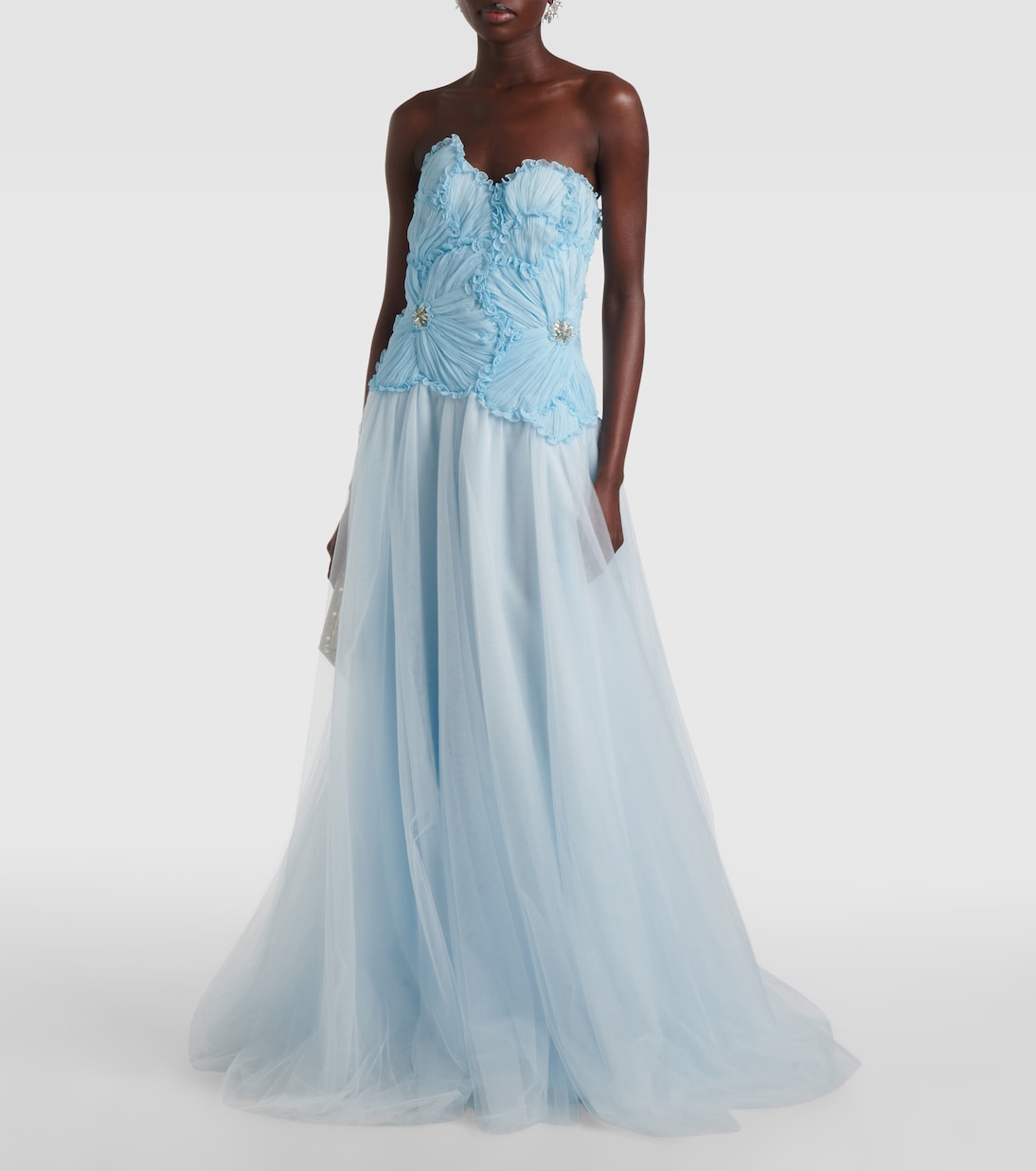 Edra floral strapless tulle gown | Costarellos