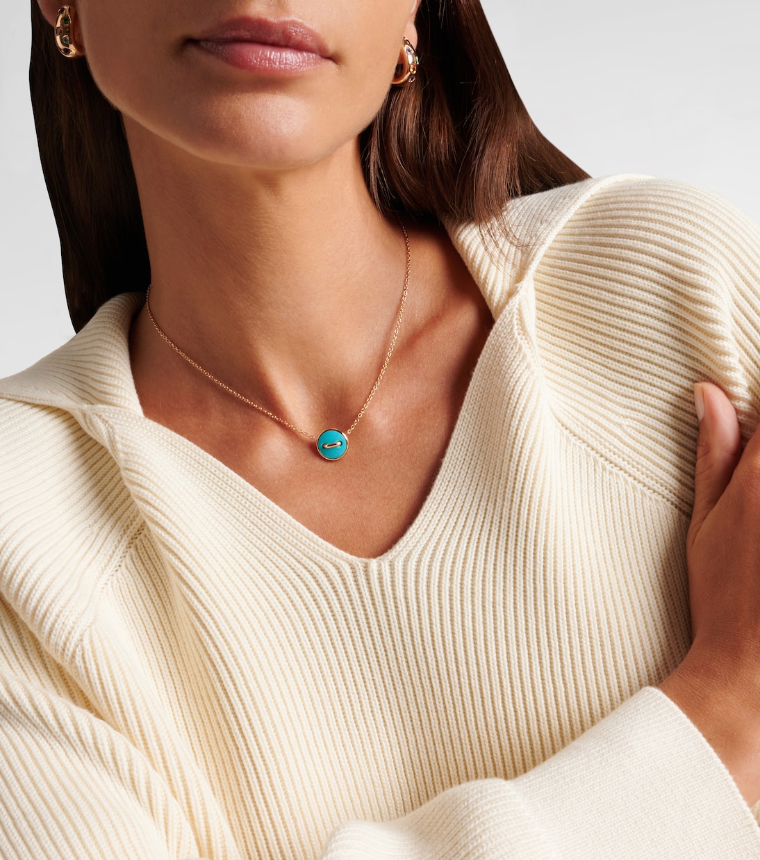 Collier Pom Pom Dot en or rose 18 ct, turquoise et diamants | Pomellato