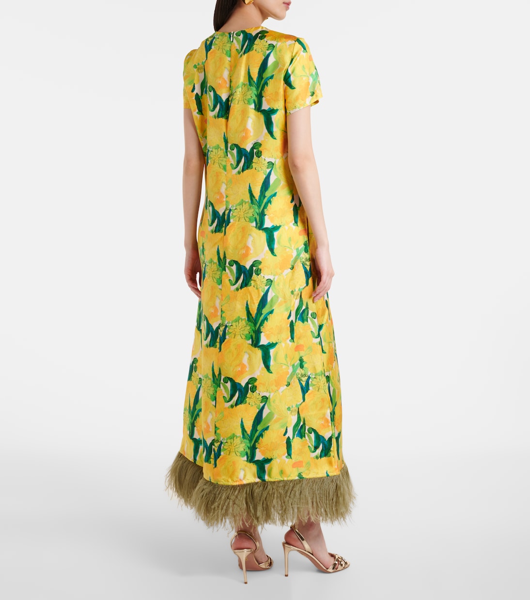 Maxikleid Swing aus Seide mit Federn | La DoubleJ