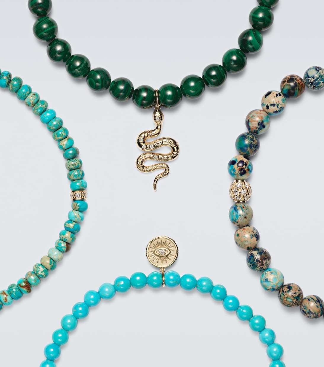Set of 4 14kt gold beaded bracelets with gemstones | Sydney Evan