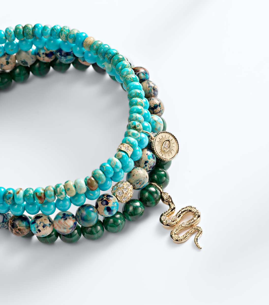 Set of 4 14kt gold beaded bracelets with gemstones | Sydney Evan