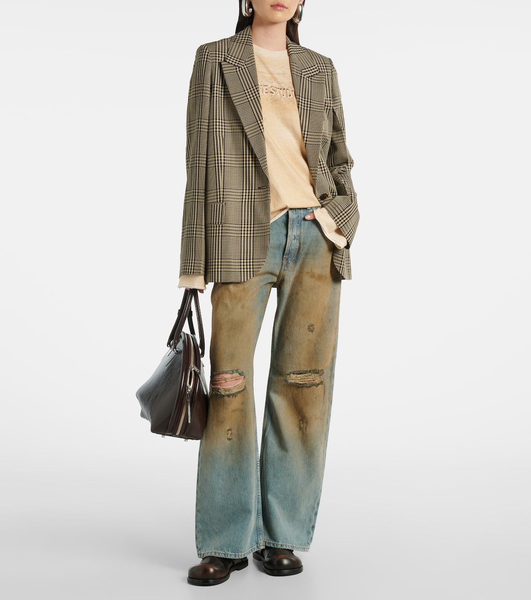 Jeans 2021F distressed a gamba larga a vita media | Acne Studios