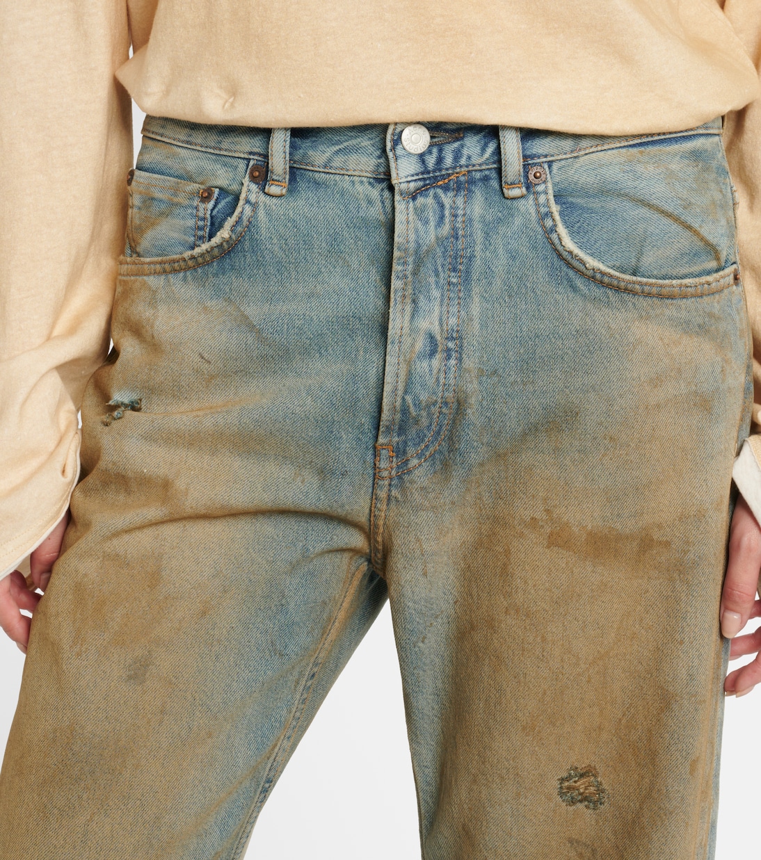 Jeans 2021F distressed a gamba larga a vita media | Acne Studios