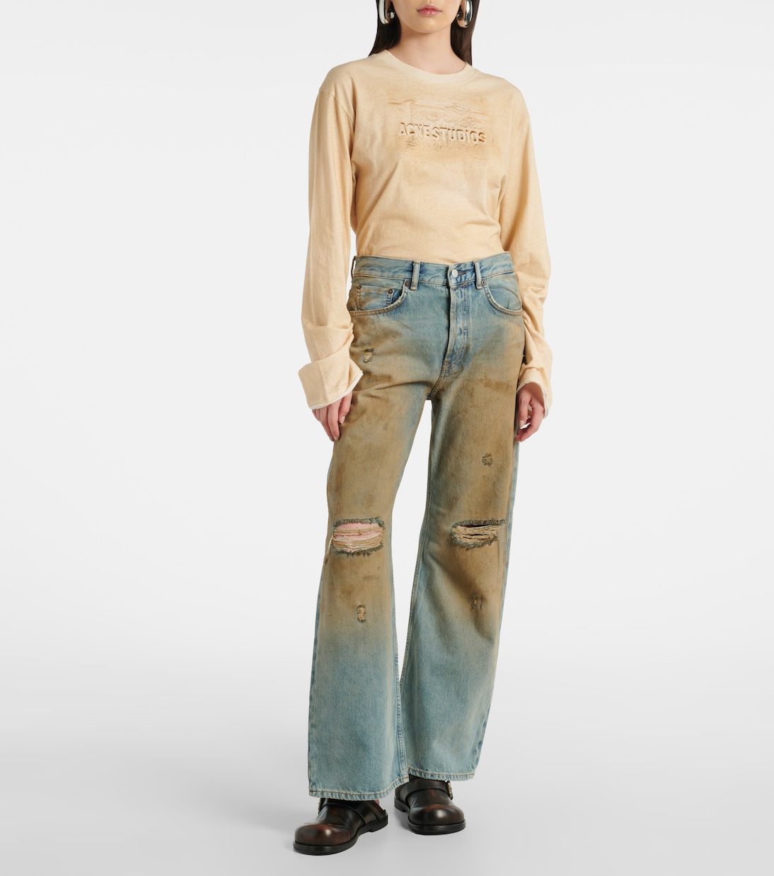 Jeans 2021F distressed a gamba larga a vita media | Acne Studios