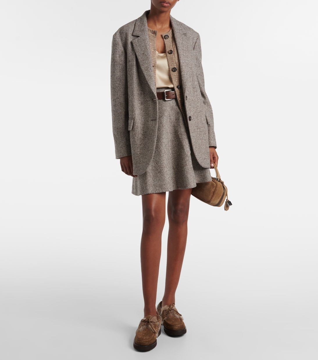 Segelschuhe aus Veloursleder mit Shearling | Brunello Cucinelli