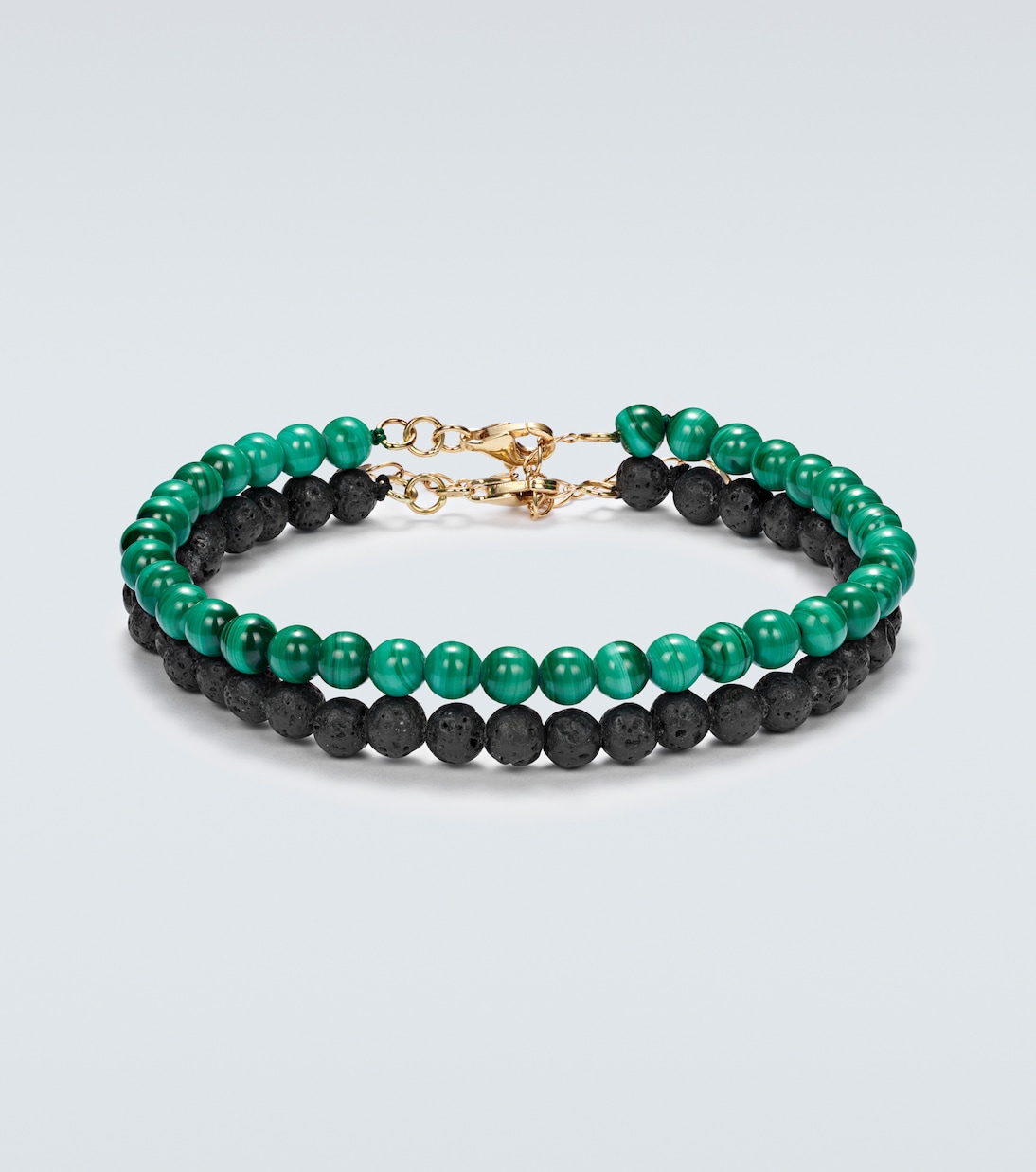 Set de 2 bracelets à perles fantaisie en or 14 ct, malachite et roche de lave | Mateo