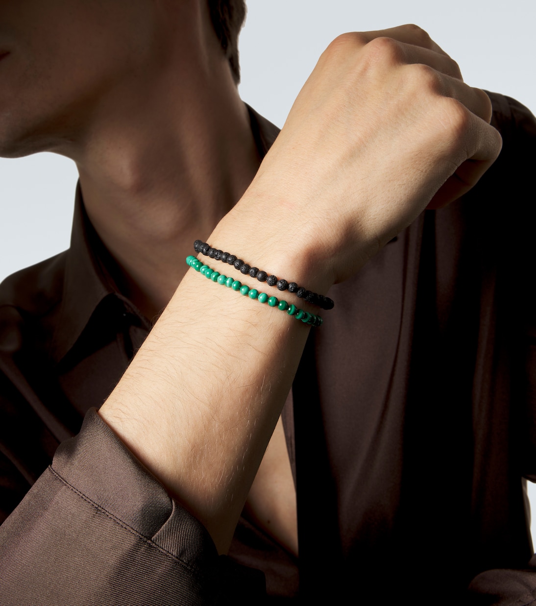 Set de 2 bracelets à perles fantaisie en or 14 ct, malachite et roche de lave | Mateo