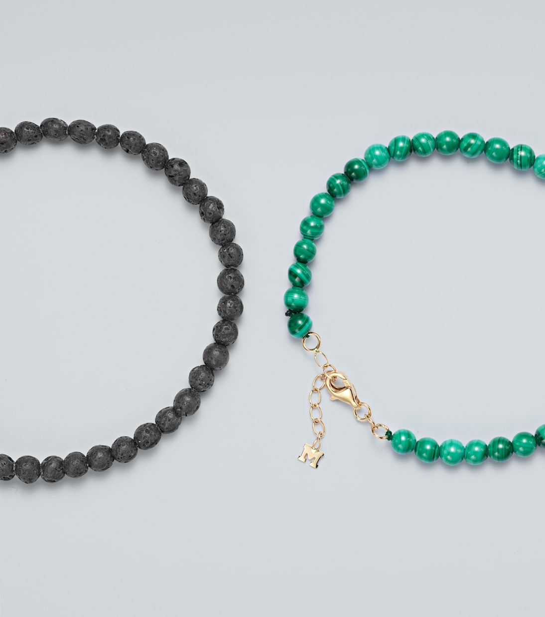 Set de 2 bracelets à perles fantaisie en or 14 ct, malachite et roche de lave | Mateo