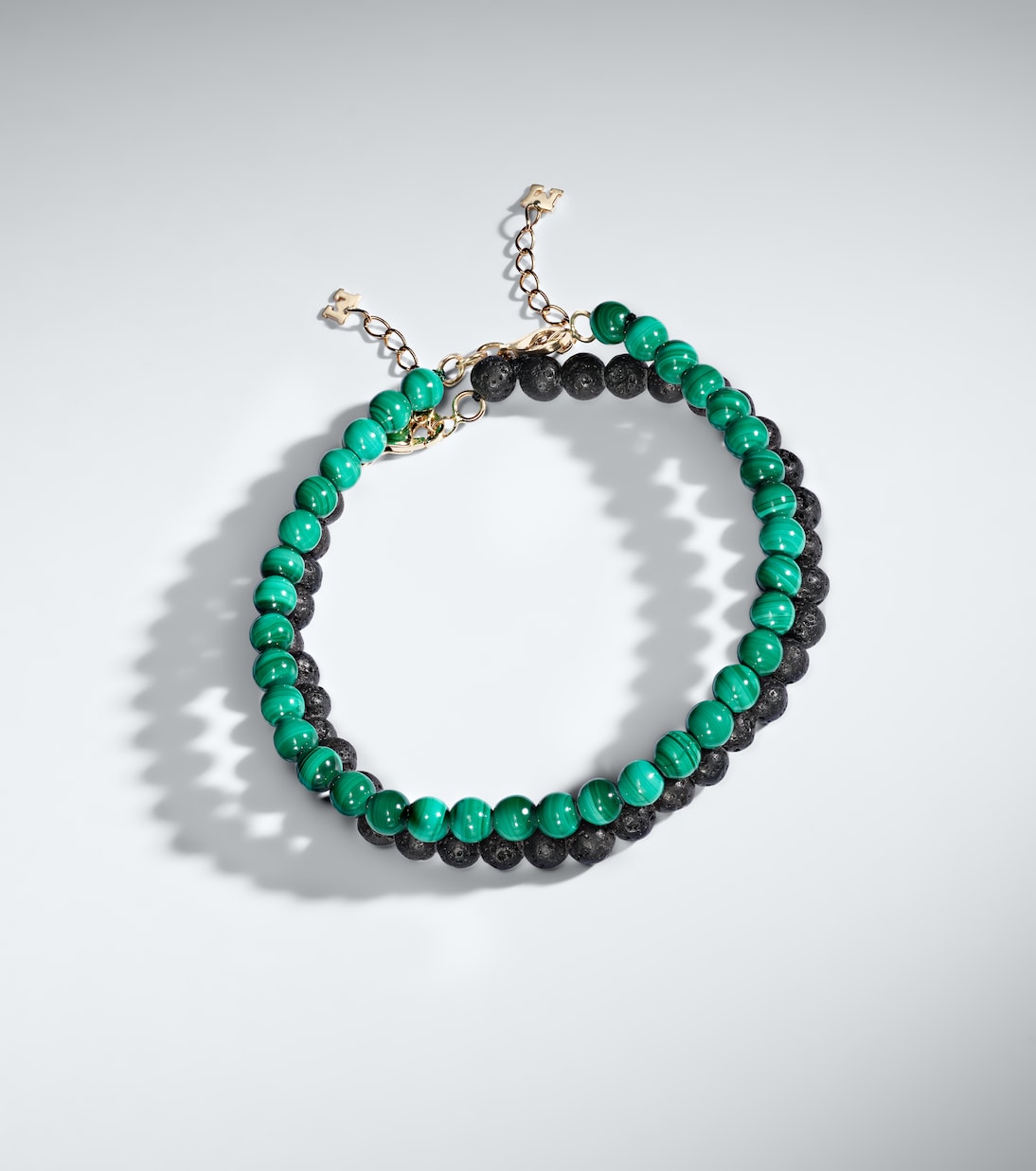 Set de 2 bracelets à perles fantaisie en or 14 ct, malachite et roche de lave | Mateo