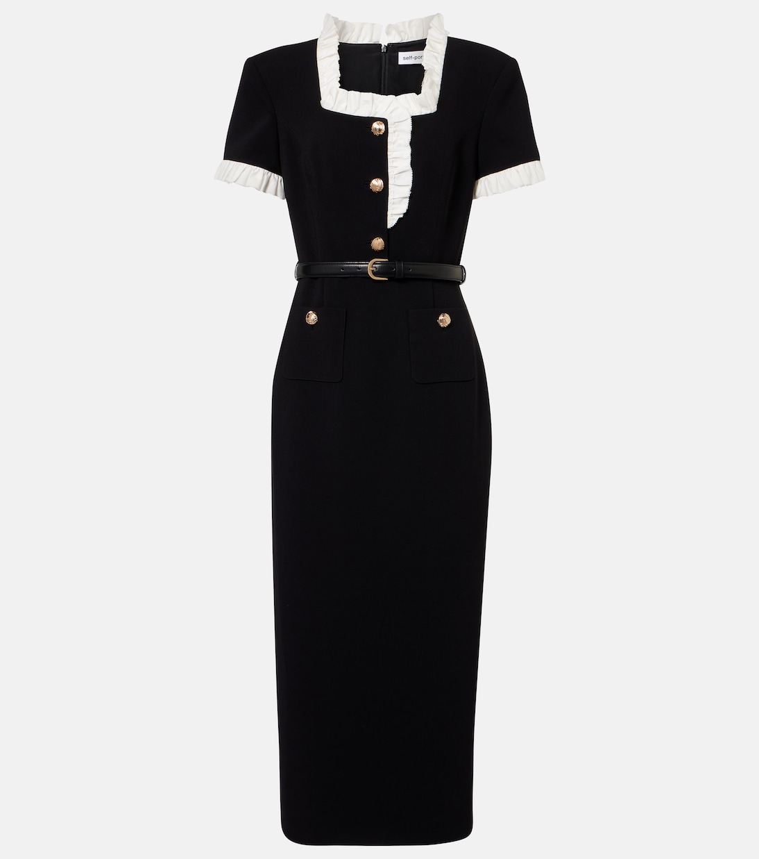 Belted crêpe midi dress | Self-Portrait