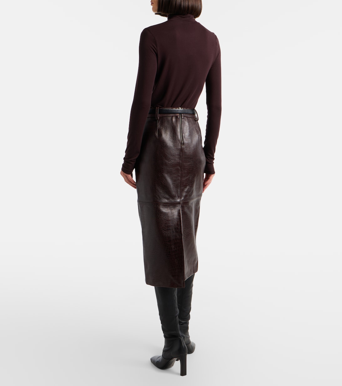 Taney croc-effect leather pencil skirt | The Frankie Shop