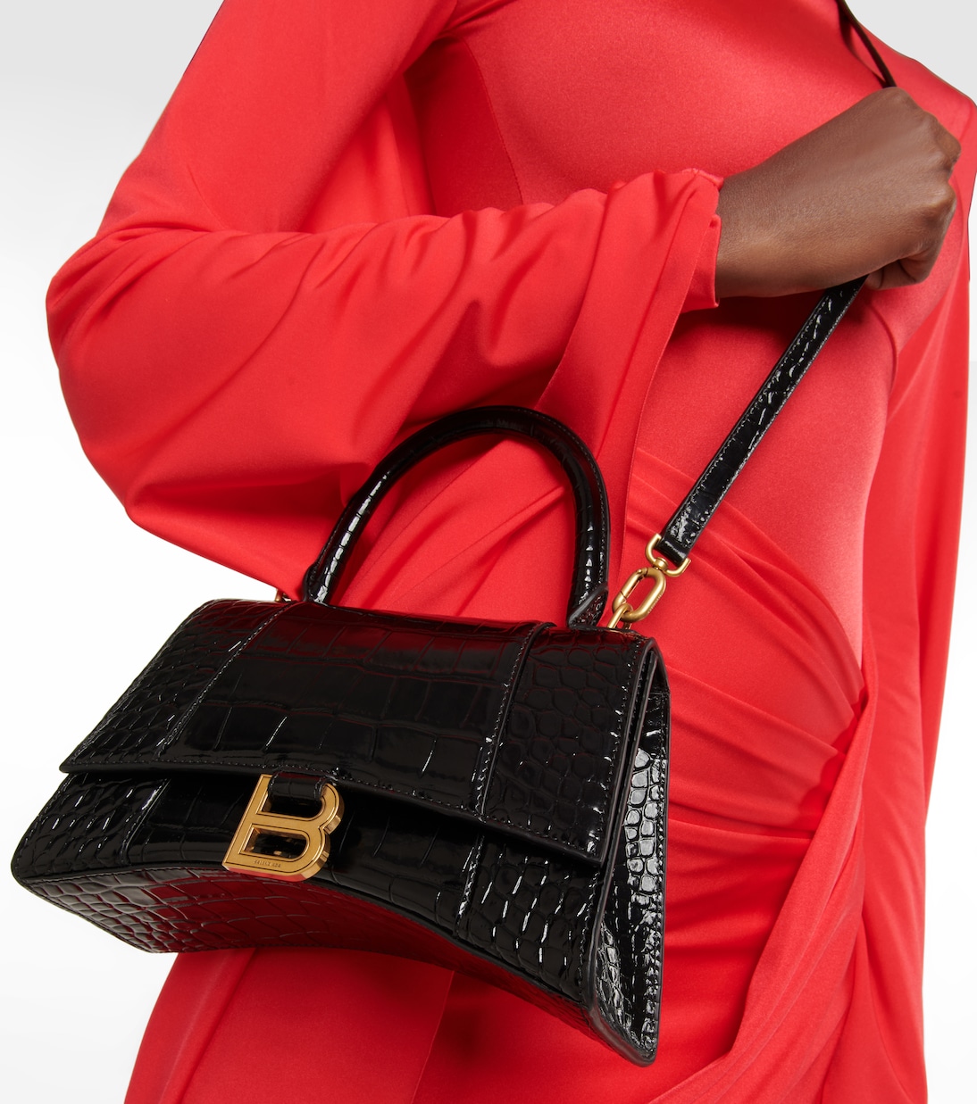 Hourglass Small croc effect leather crossbody bag in black Balenciaga Mytheresa
