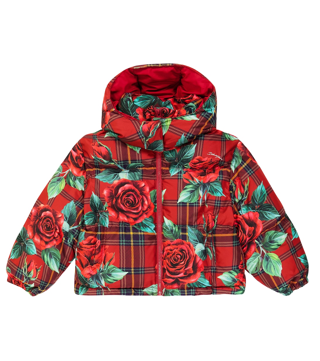 Floral tartan puffer jacket | Dolce&Gabbana Kids