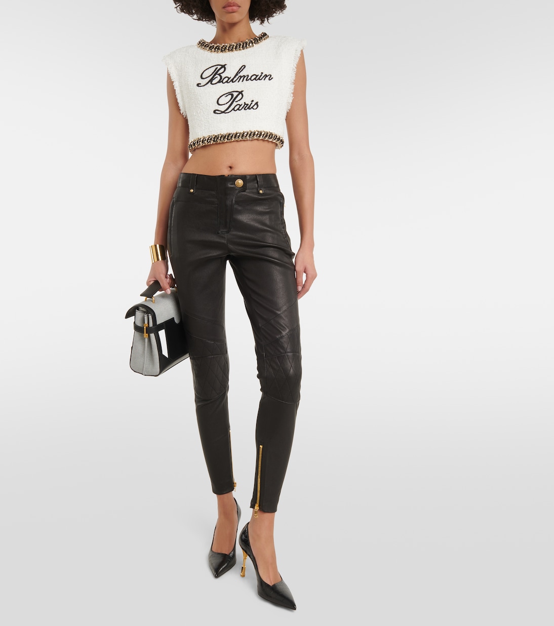 Skinny Low-Rise-Hose aus Leder | Balmain