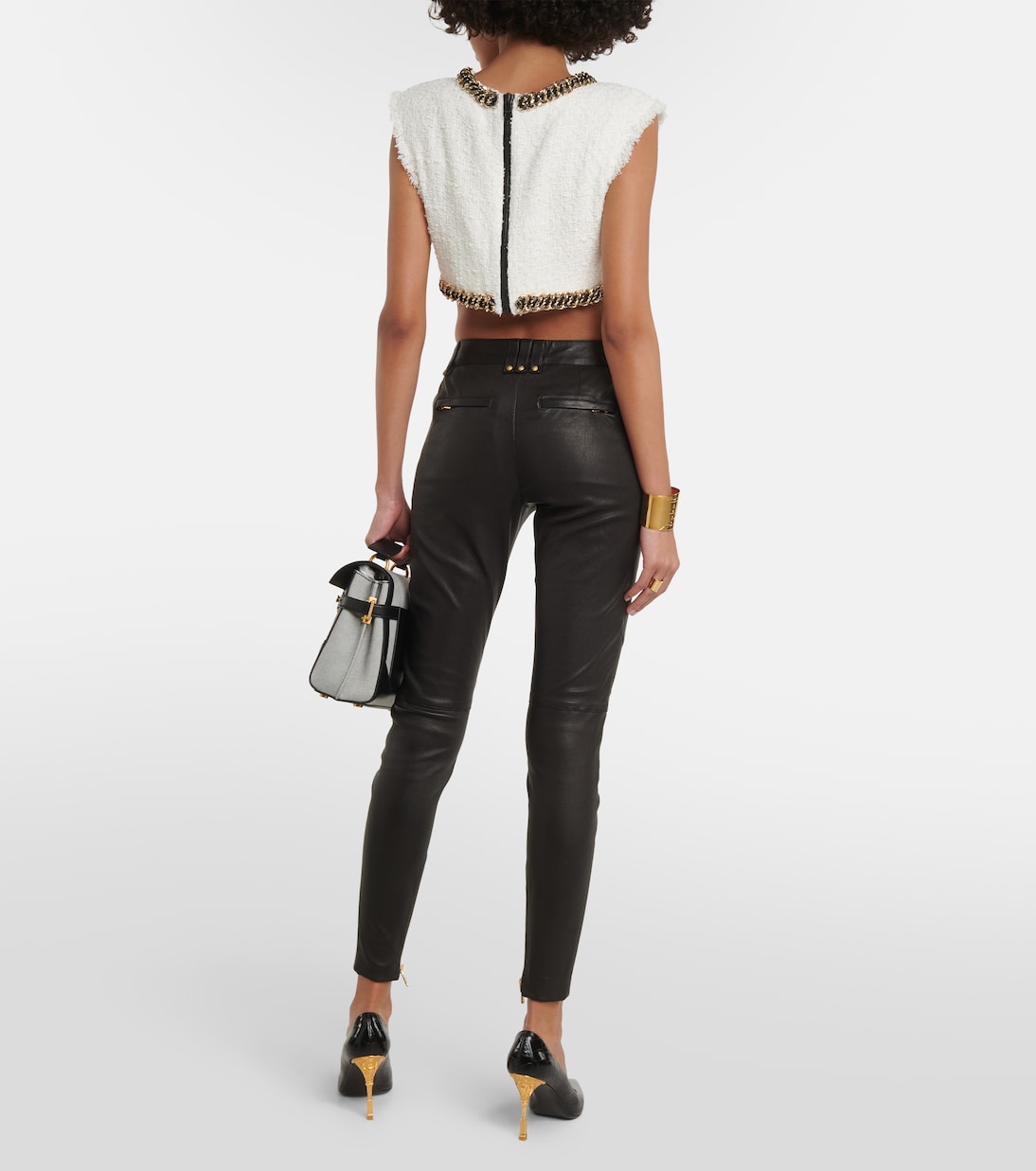 Skinny Low-Rise-Hose aus Leder | Balmain