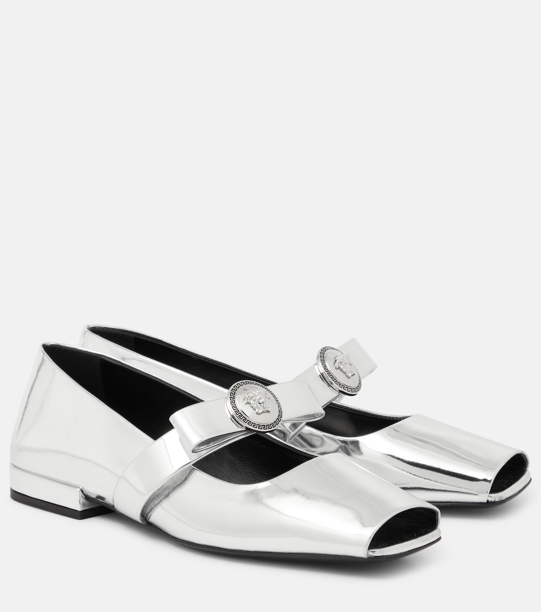 Mirrored leather ballet flats in silver Versace Mytheresa