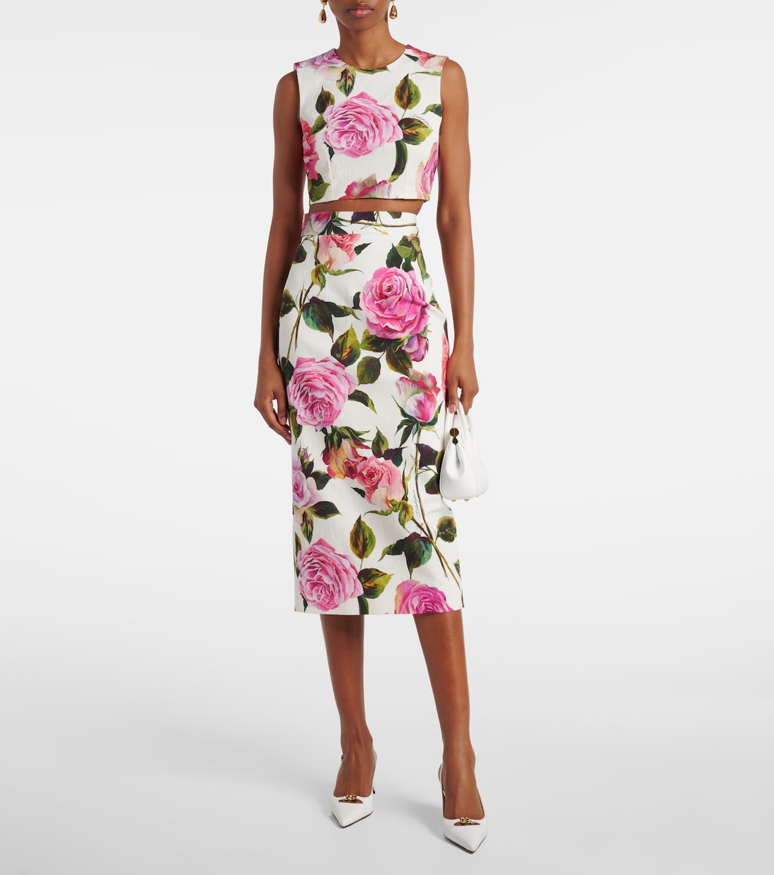 Crop top de mezcla de algodón floral | Dolce&Gabbana