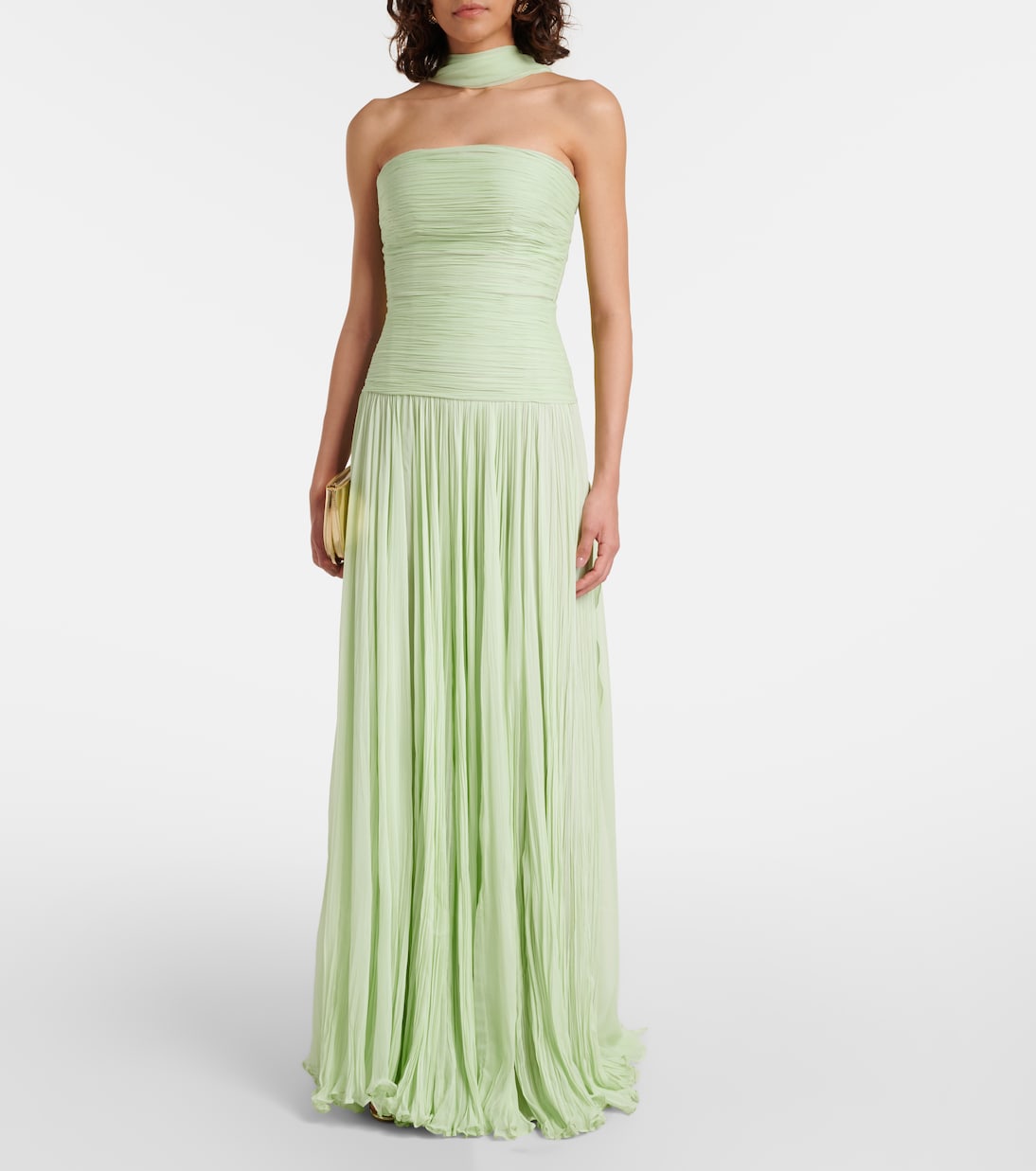 Pleated scarf-detail silk georgette gown | Marmar Halim