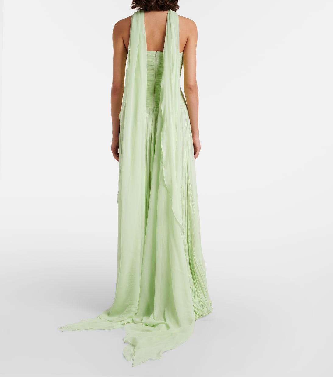 Pleated scarf-detail silk georgette gown | Marmar Halim