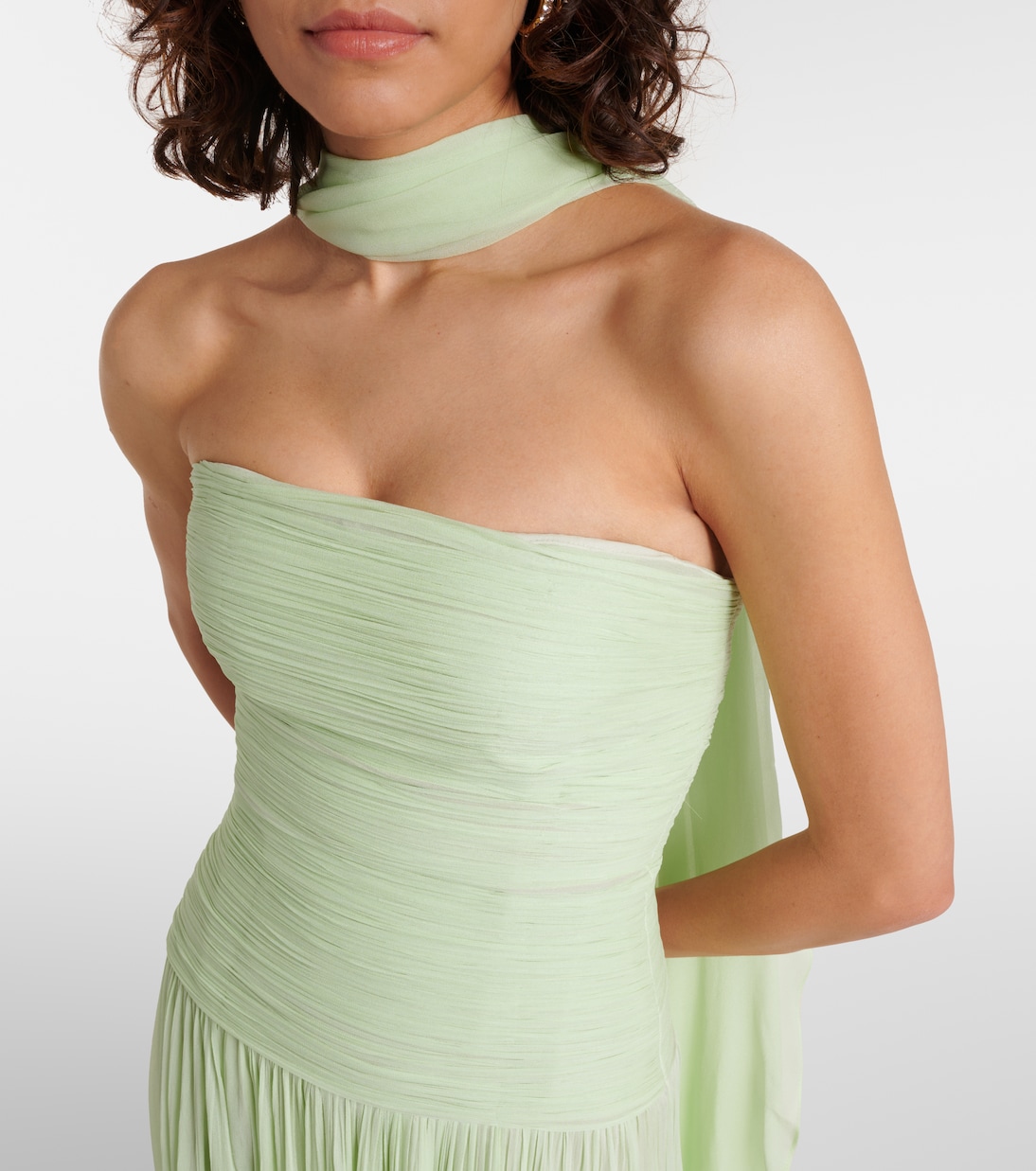 Pleated scarf-detail silk georgette gown | Marmar Halim