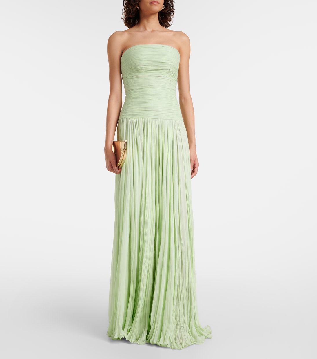 Pleated scarf-detail silk georgette gown | Marmar Halim