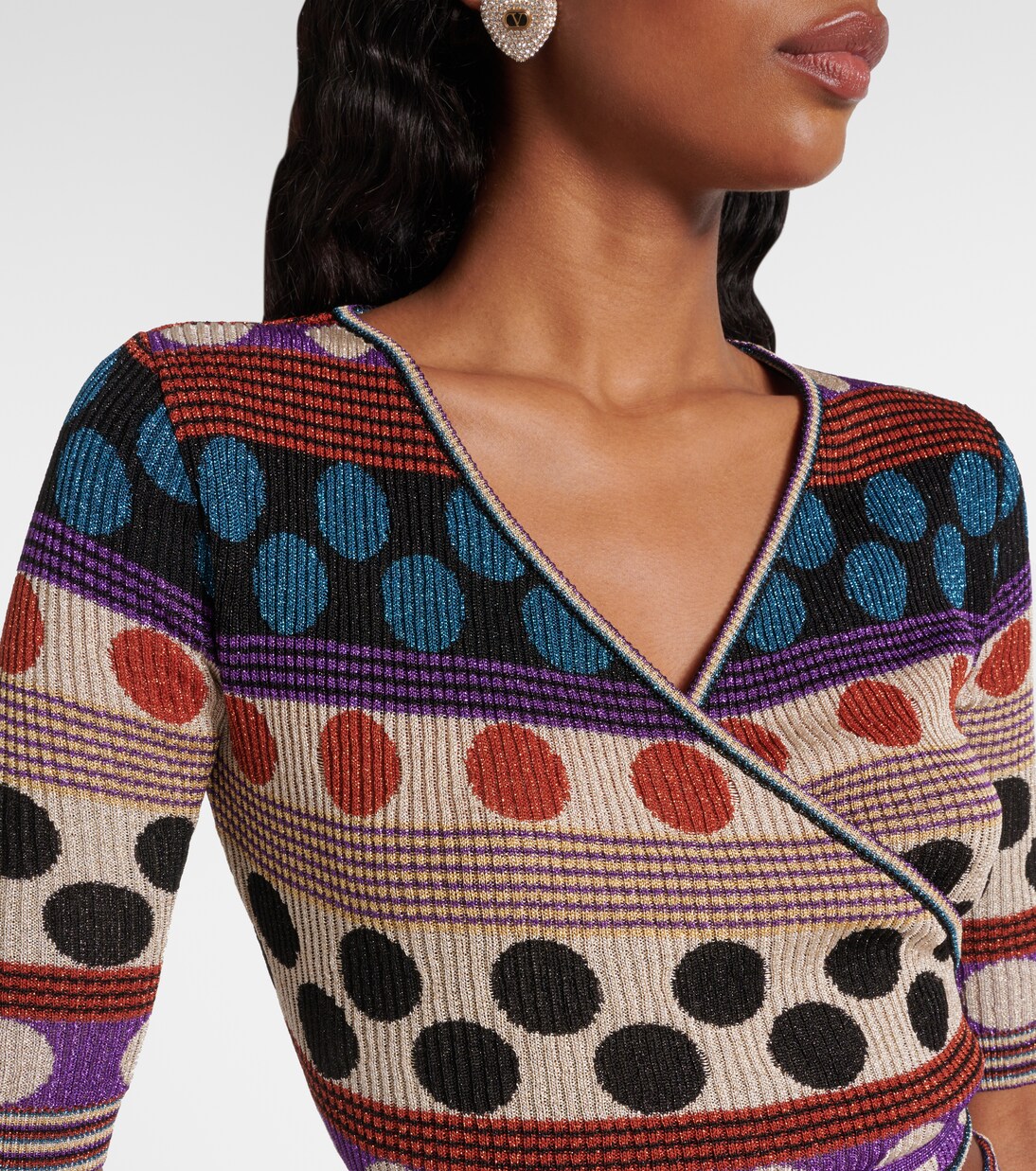 Polka-dot jacquard lamé wrap top | Valentino
