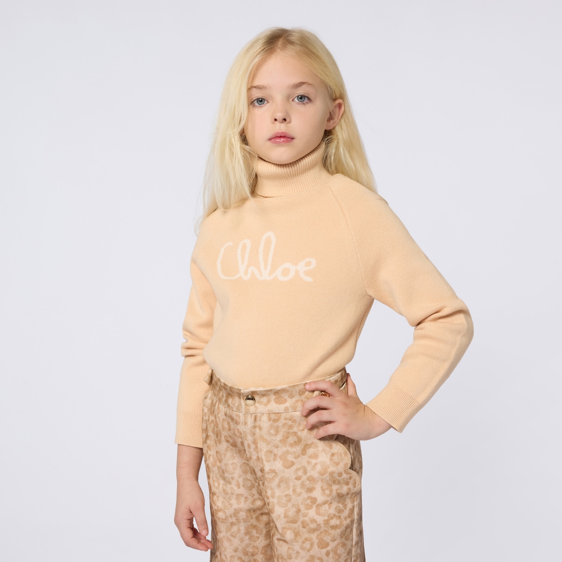 Logo cotton and wool turtleneck sweater | Chloé Kids