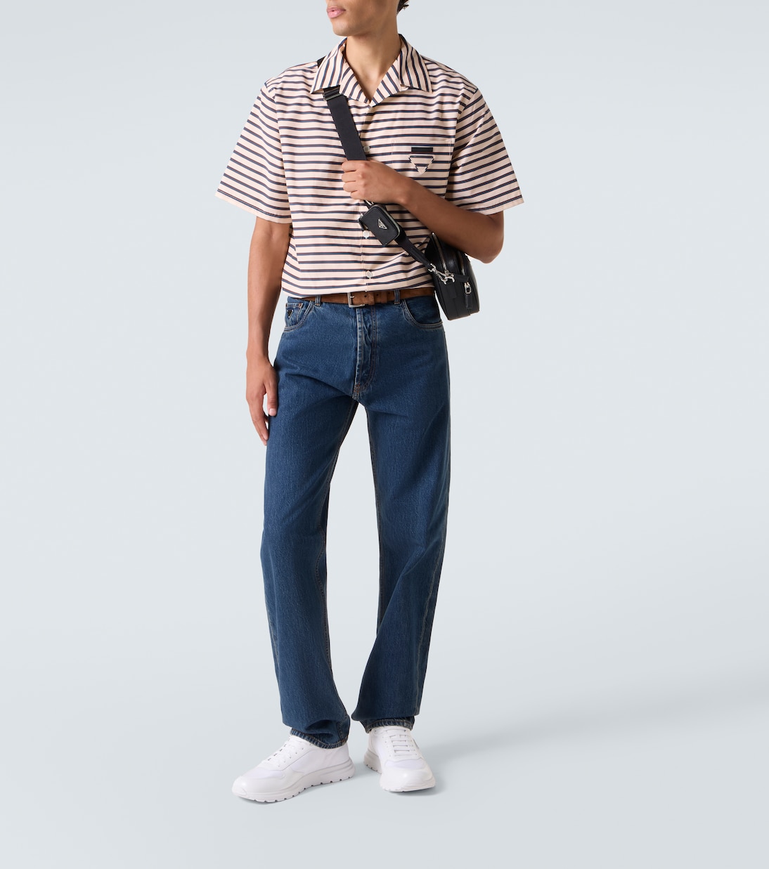 Logo leather-trimmed sneakers | Prada