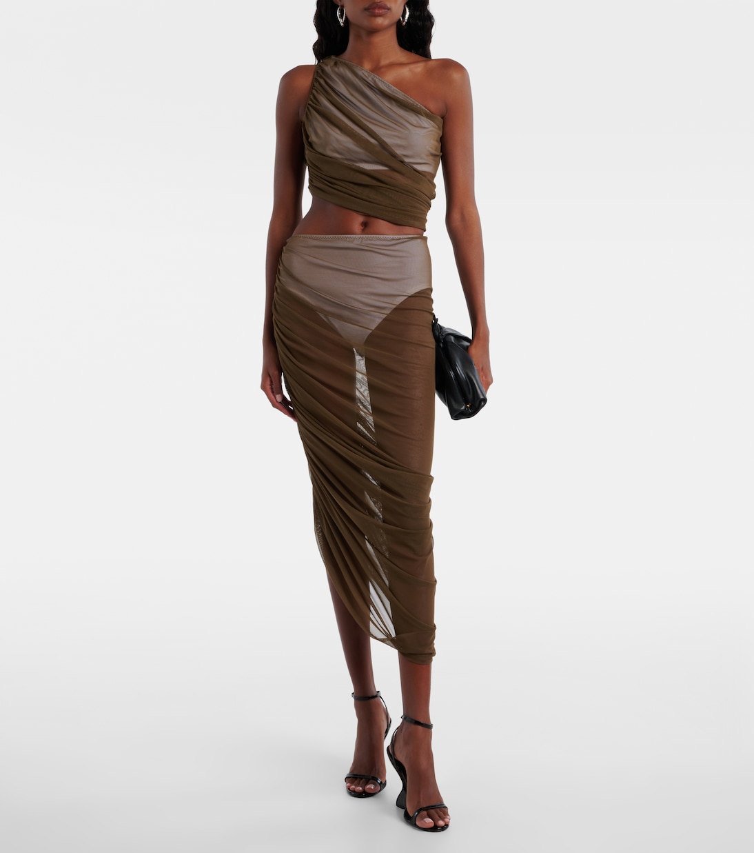 Diana ruched asymmetric midi skirt | Norma Kamali