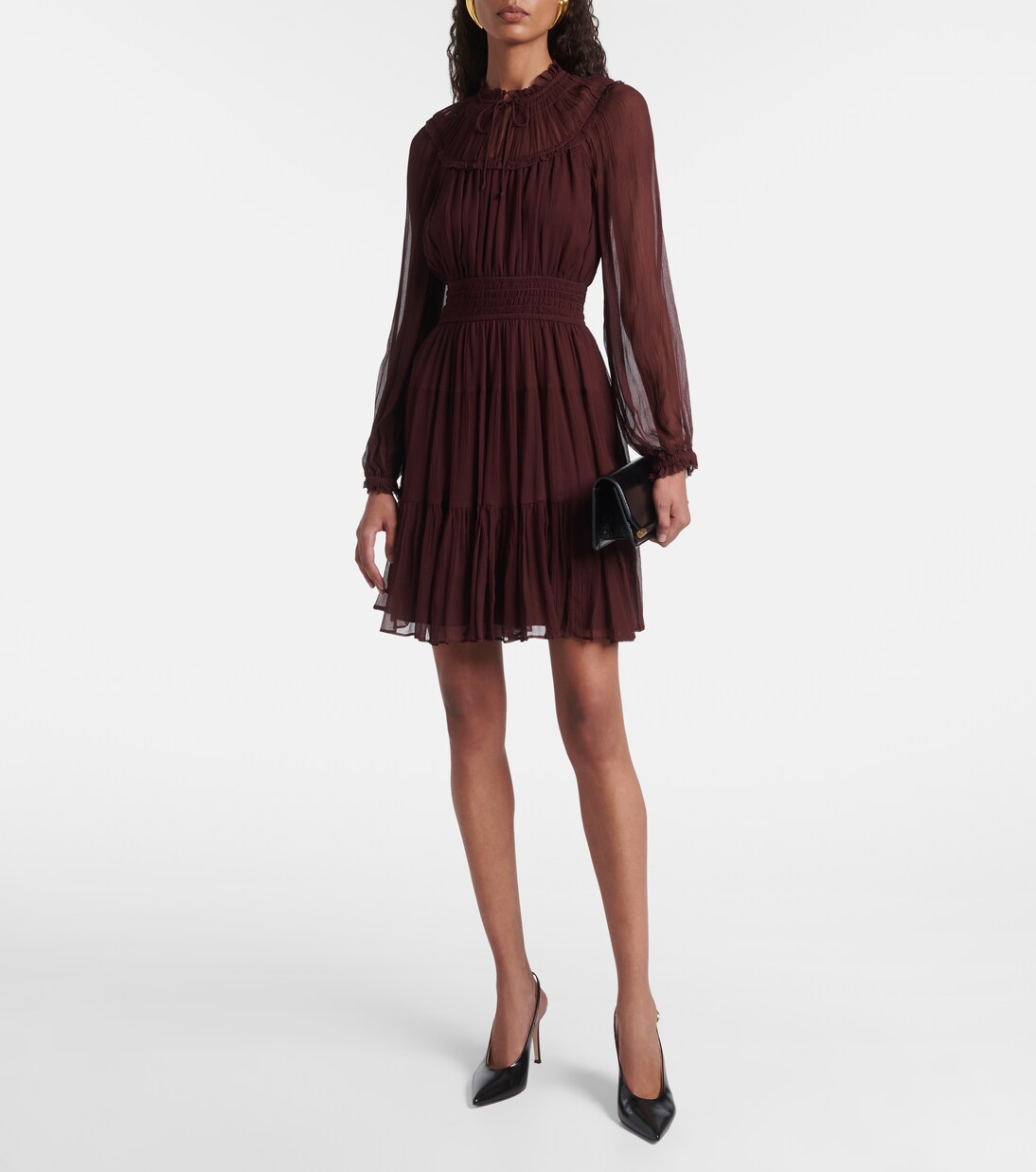 Ava tie-neck silk chiffon minidress  | Ulla Johnson