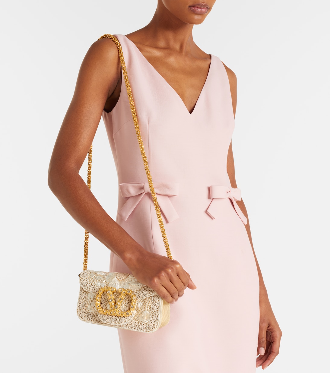 Locò Small embellished raffia shoulder bag | Valentino Garavani