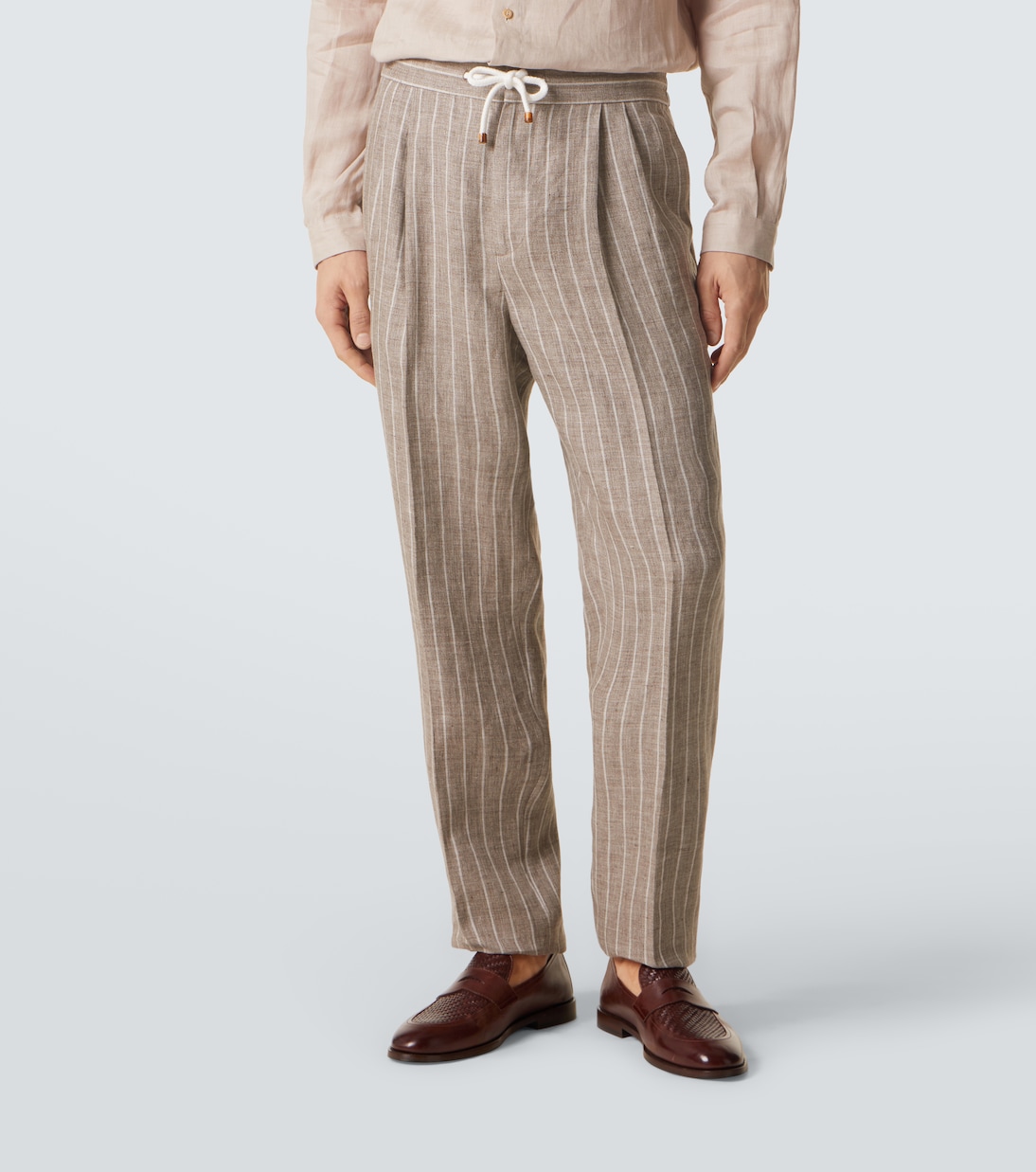 Chalk stripe linen twill tapered pants | Brunello Cucinelli