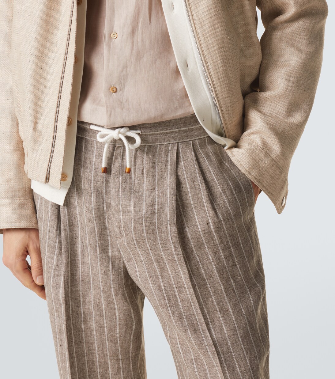 Chalk stripe linen twill tapered pants | Brunello Cucinelli