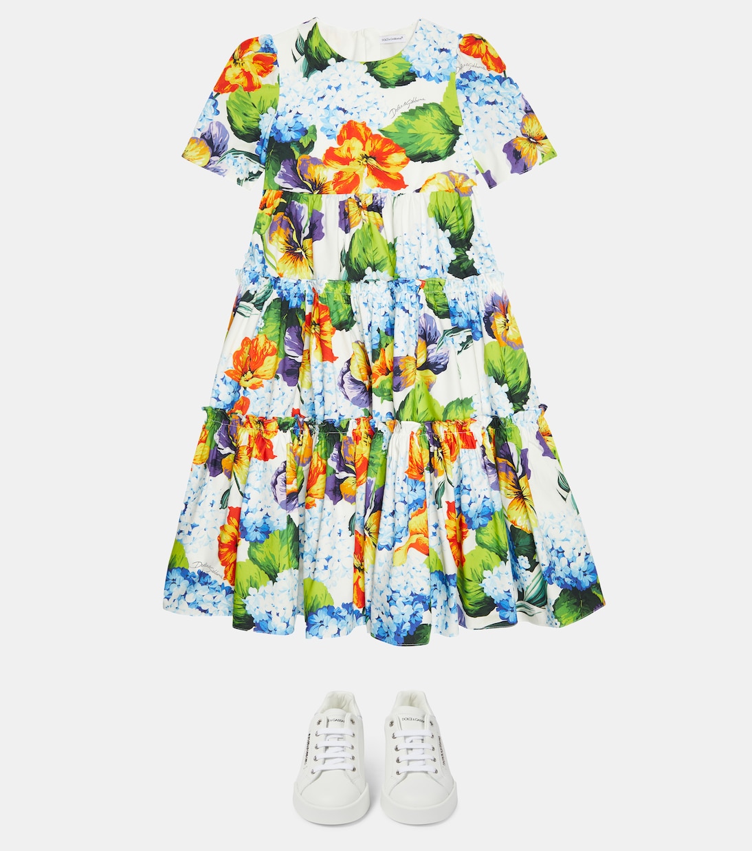 Bedrucktes Kleid aus Baumwollpopeline | Dolce&Gabbana Kids