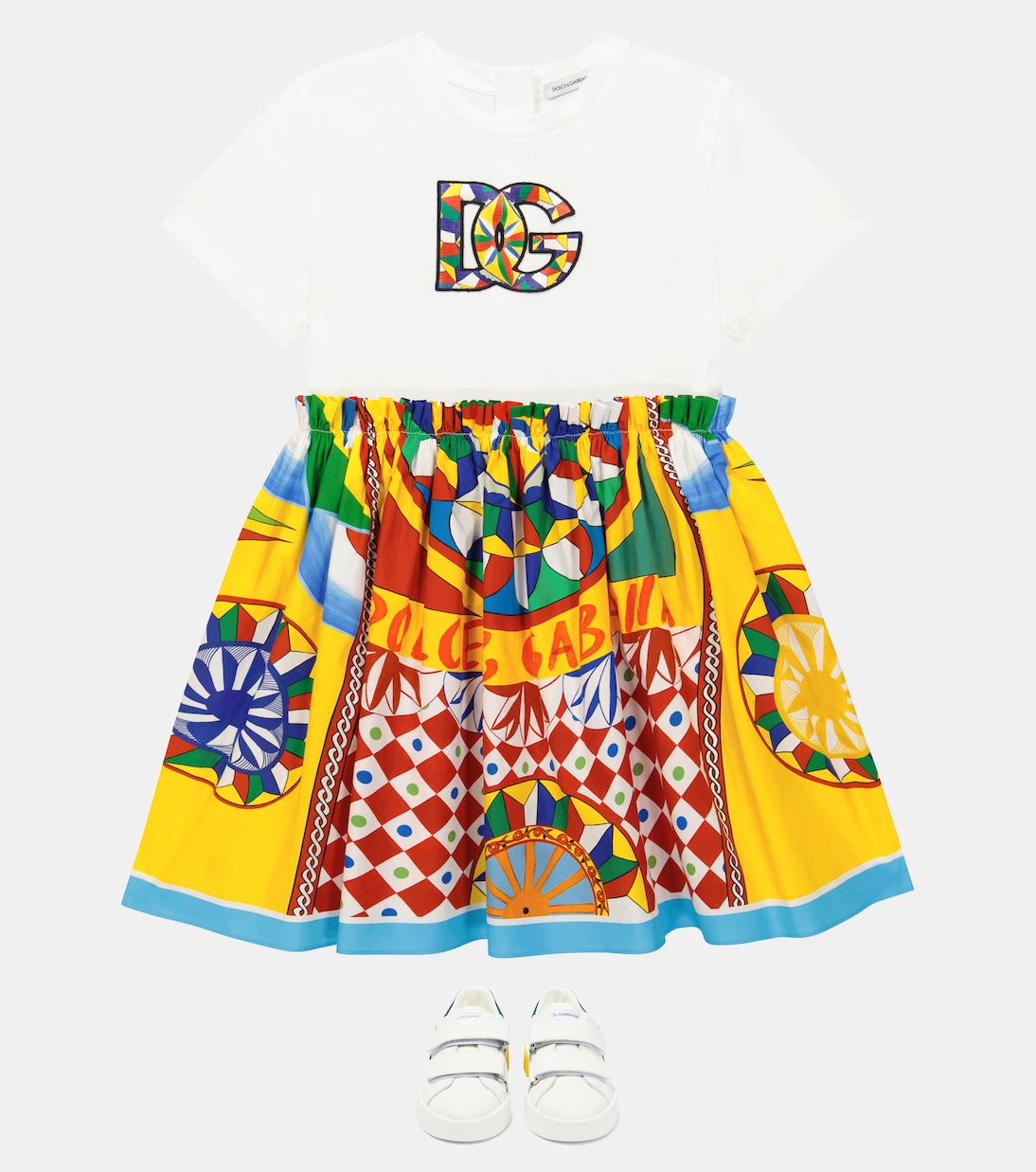 Abito Carretto in popeline e jersey | Dolce&Gabbana Kids