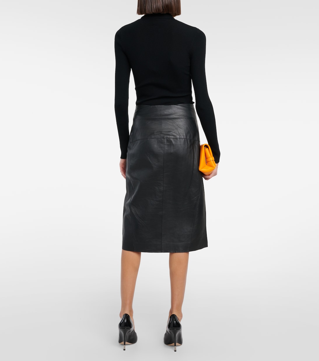 High-Rise-Midirock aus Leder | Victoria Beckham