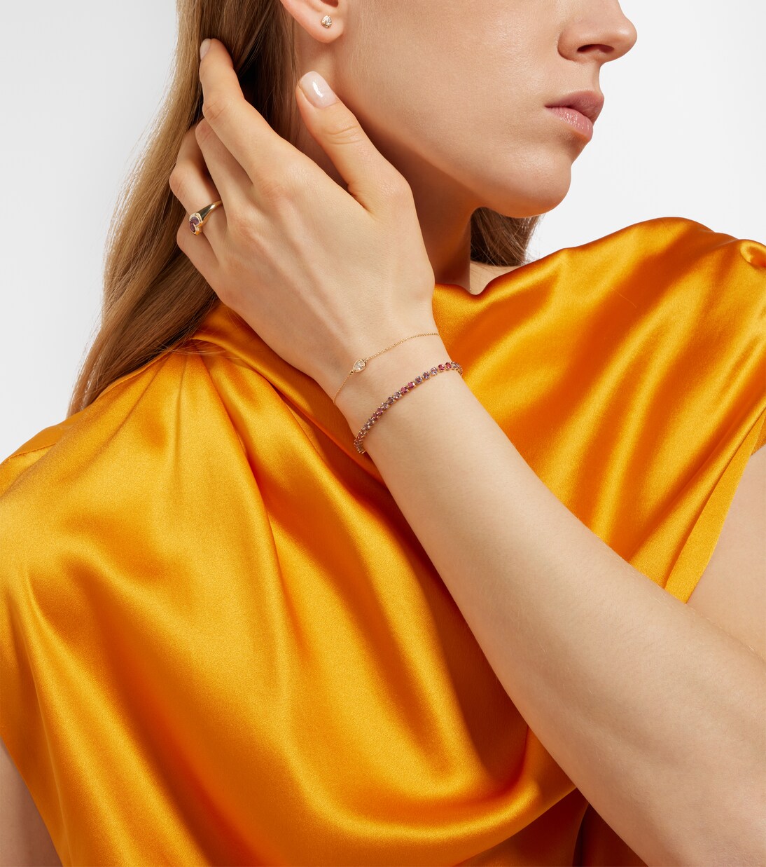 Bracciale in oro 10kt con ametiste e topazi, tonalità lavanda, design moderno per giovani