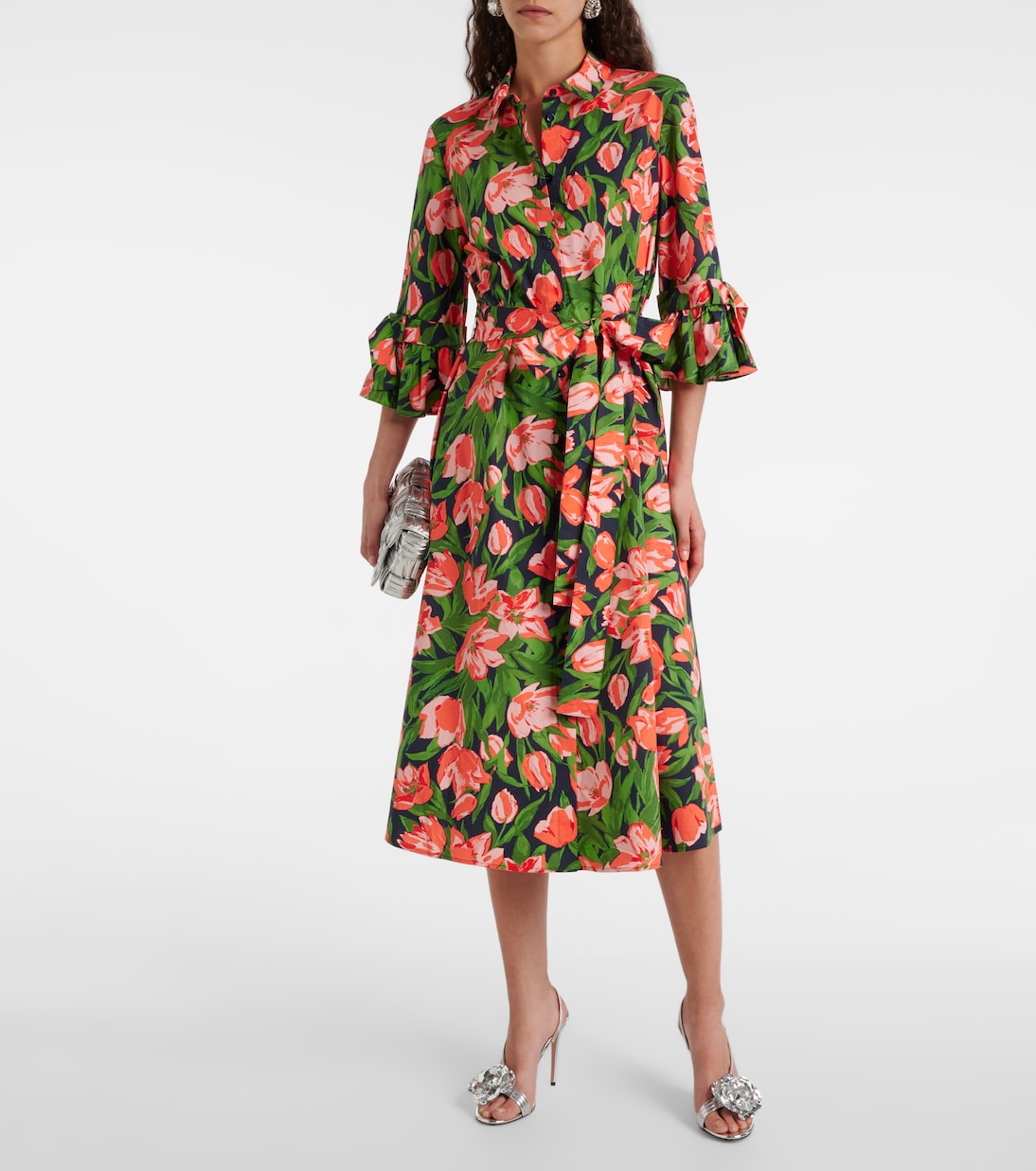 Vestido camisero de mezcla de algodón con lazo | Carolina Herrera