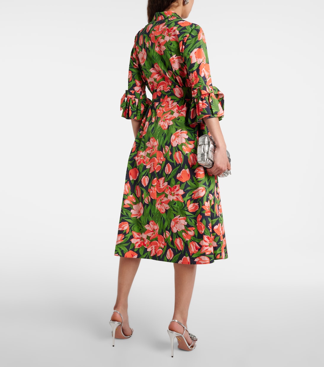 Vestido camisero de mezcla de algodón con lazo | Carolina Herrera