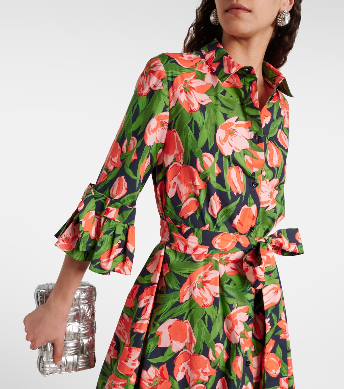 Vestido camisero de mezcla de algodón con lazo | Carolina Herrera
