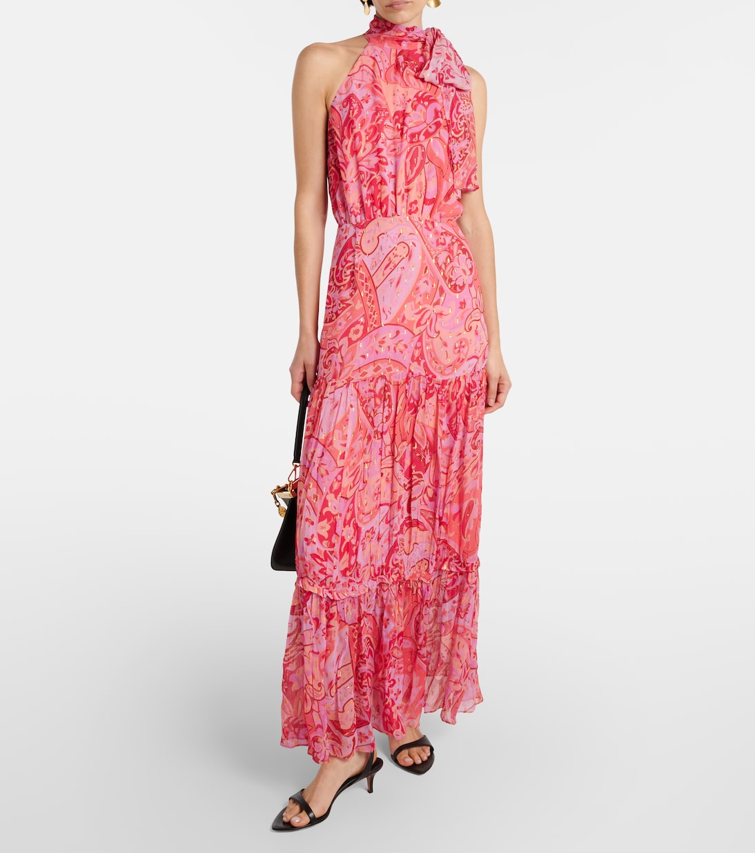 Neena silk chiffon lamé gown  | Rixo