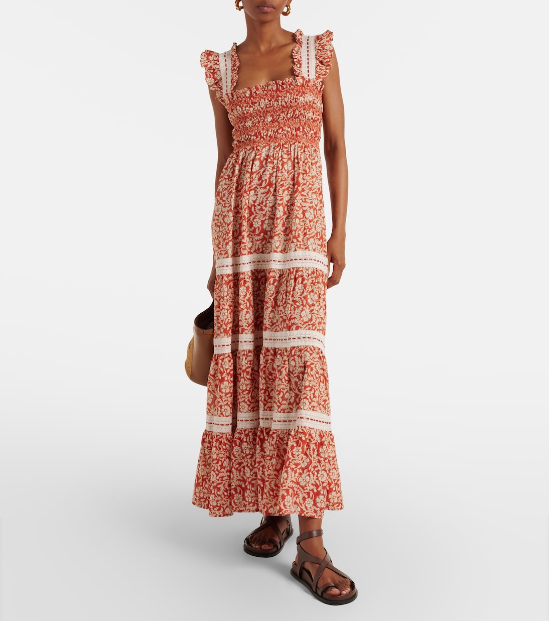 Aubrie floral smocked cotton midi dress | Rixo