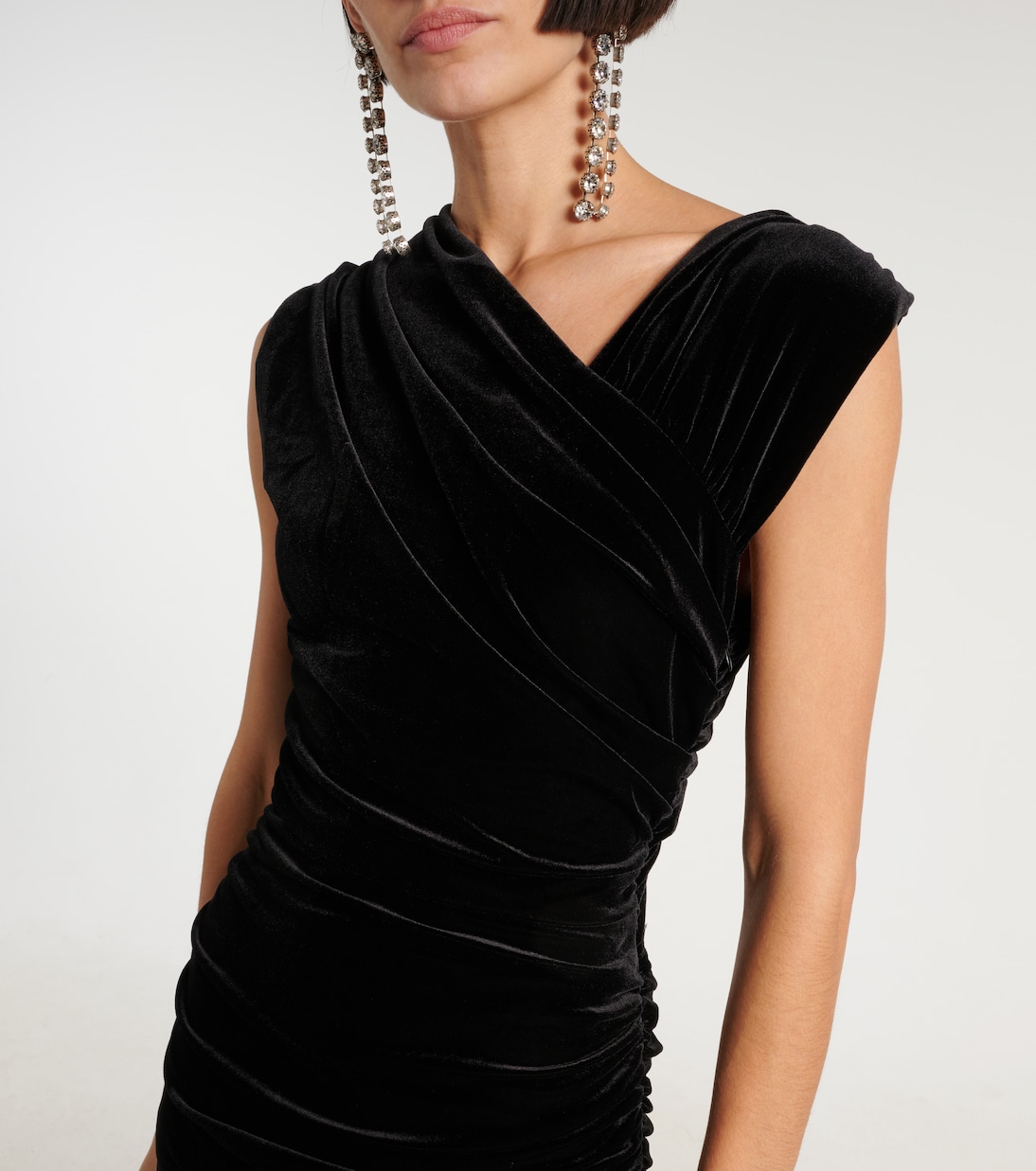 Asymmetric ruched velvet midi dress | Ganni