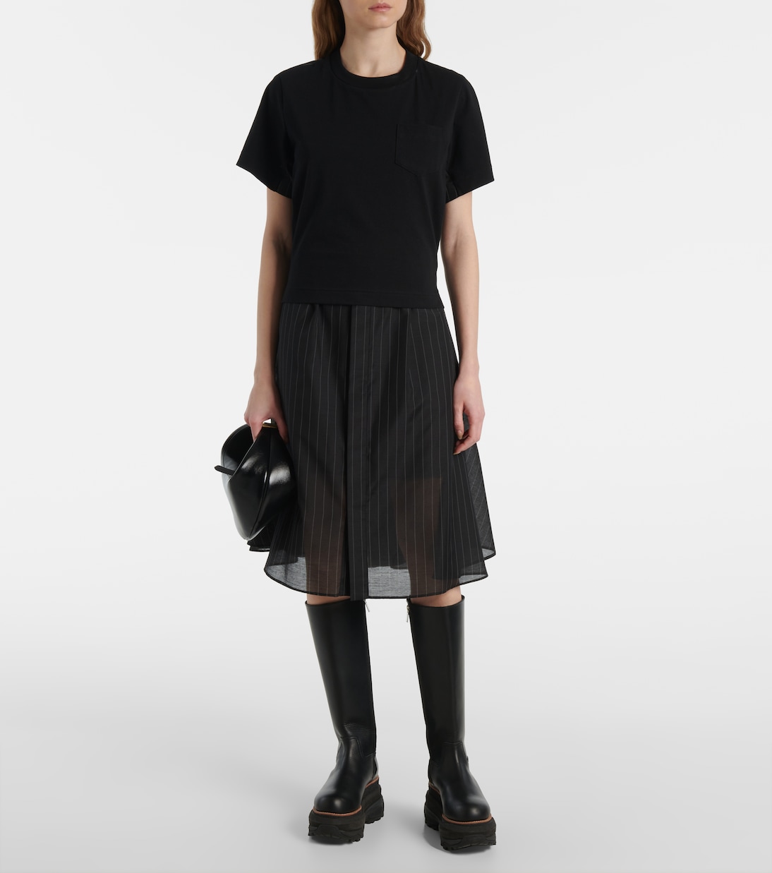 Abito corto in jersey di cotone e organza | Sacai