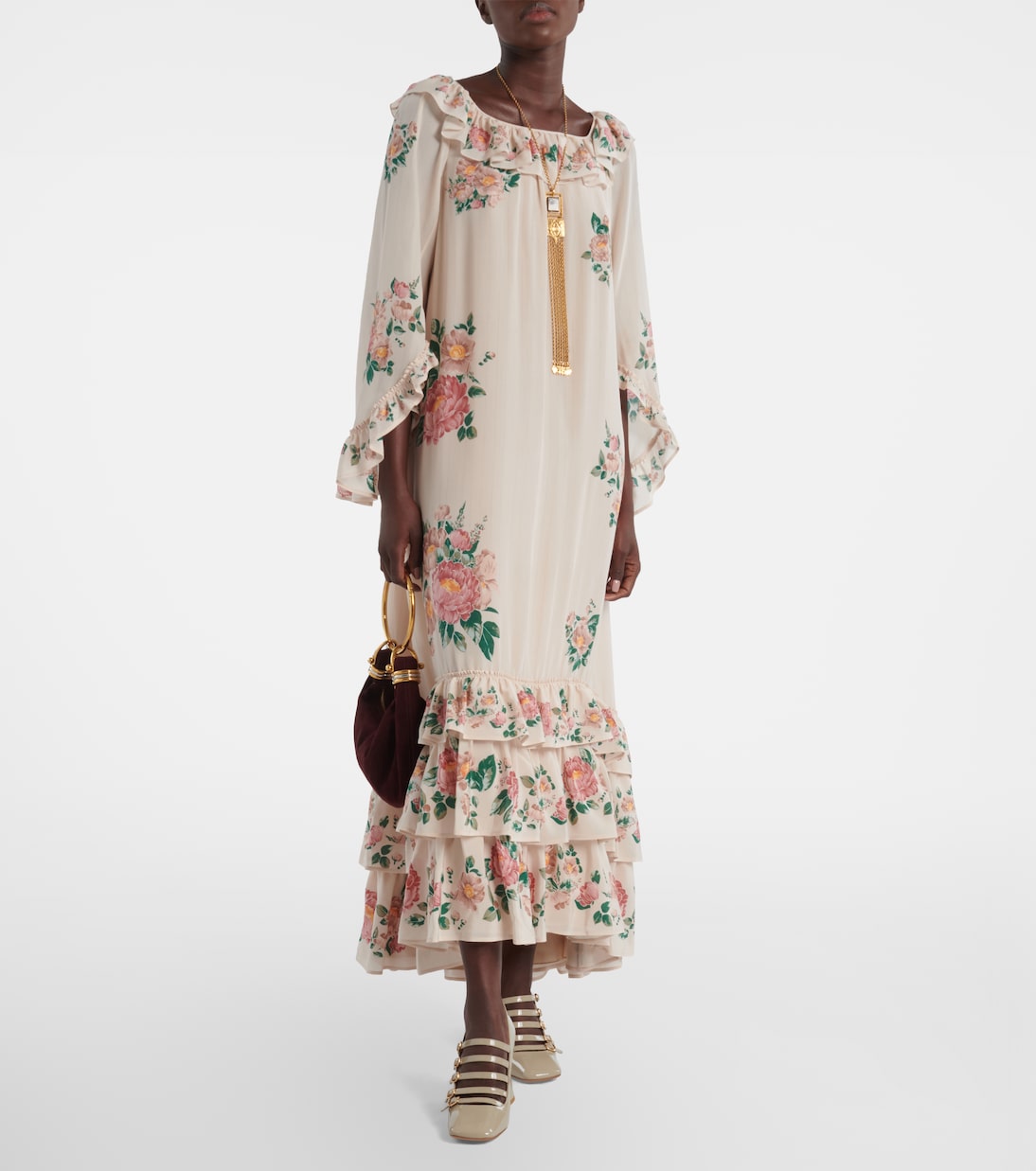 Floral silk crêpe de chine maxi dress | Chloé